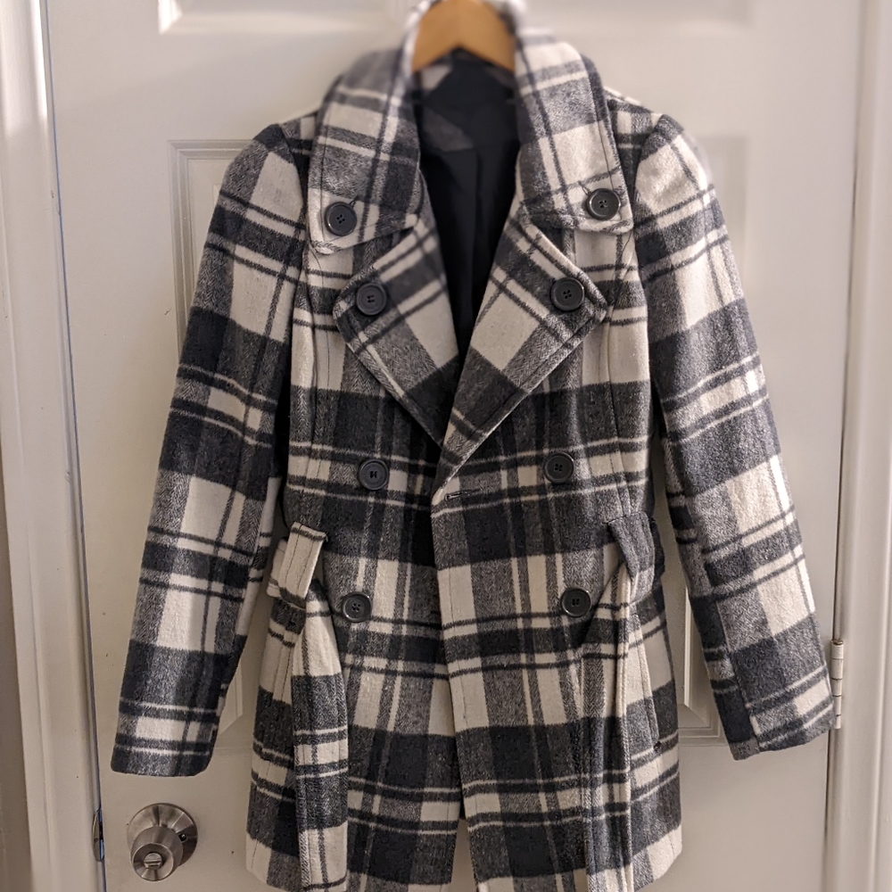 Black and White plaid peacoat, size small